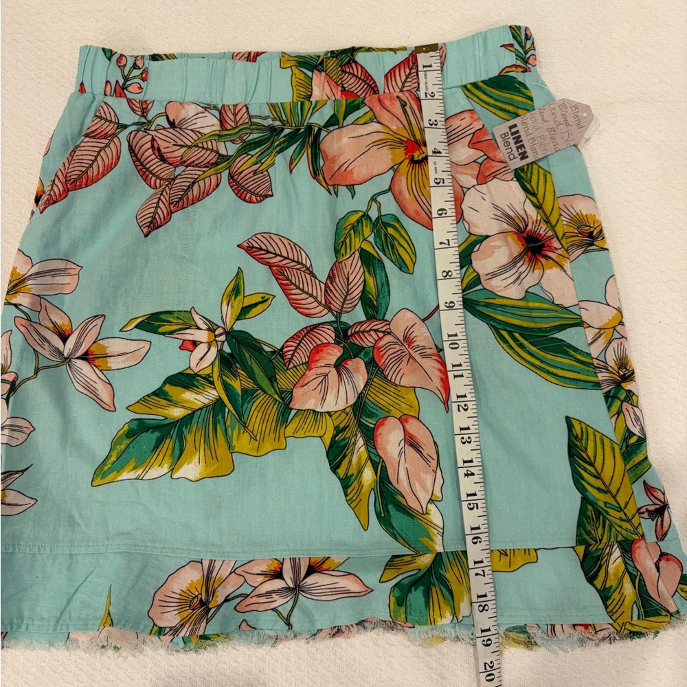 NWT For Cynthia Tropical 55% Linen Mini Skirt Blue & Green - Size M - Resortwear - Picture 5 of 13